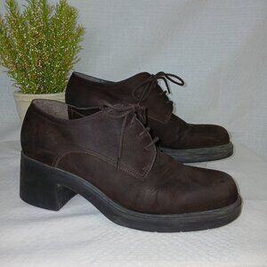 Luca B for Calico chunky brown suede lace up shoes, chunky heel, size 7.5